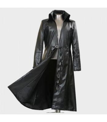 Men Vampire Black Faux Leather Victorian Coat